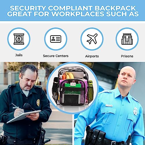 SHYLERO Clear Backpack Heavy Duty has TSA Lock, 2-Way Zipper. PVC Transparent Backpack X-Large - H18''xW14''xD8 - Black - Image 5