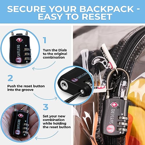 SHYLERO Clear Backpack Heavy Duty has TSA Lock, 2-Way Zipper. PVC Transparent Backpack X-Large - H18''xW14''xD8 - Black - Image 2