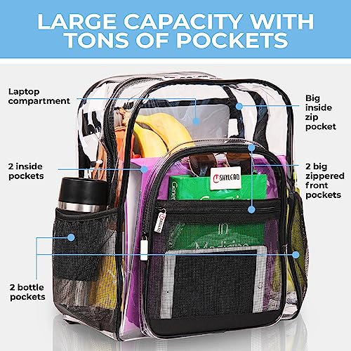 SHYLERO Clear Backpack Heavy Duty has TSA Lock, 2-Way Zipper. PVC Transparent Backpack X-Large - H18''xW14''xD8 - Black - Image 3