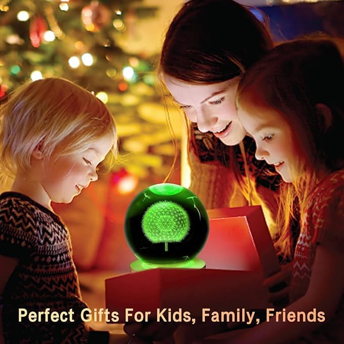 XERGY 3D Galaxy Crystal Ball Night Light, LED Solar System Crystal Ball Night Light with Wooden Base (Dandelion) - Image 5