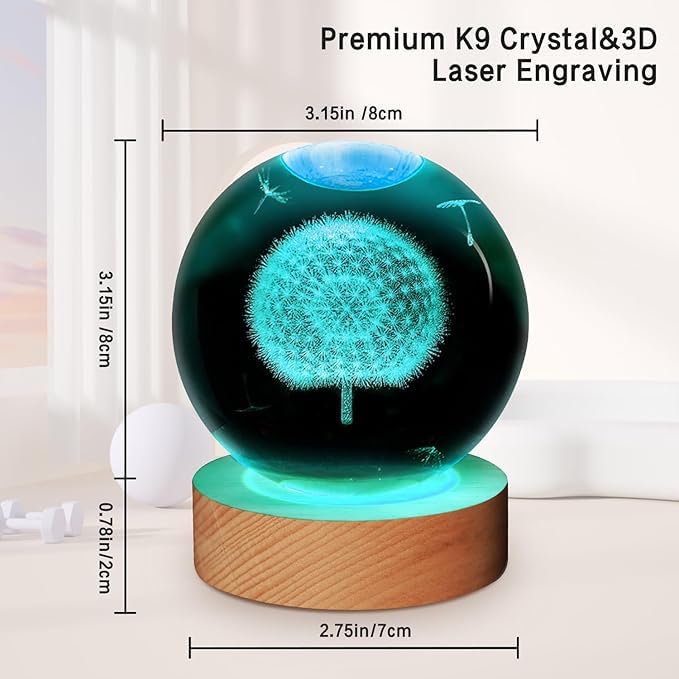 XERGY 3D Galaxy Crystal Ball Night Light, LED Solar System Crystal Ball Night Light with Wooden Base (Dandelion) - Image 3