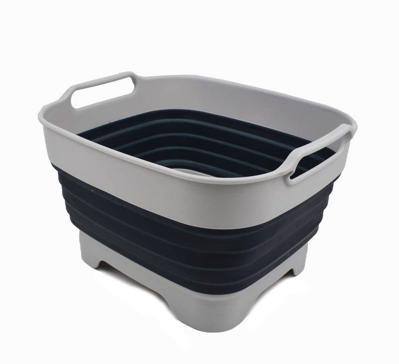 SAMMART 9L Collapsible Dishpan with Draining Plug  Foldable Washing Basin  Portable Dish Washing Tub  Space Saving Kitchen Storage Tray GreySlate Grey 1