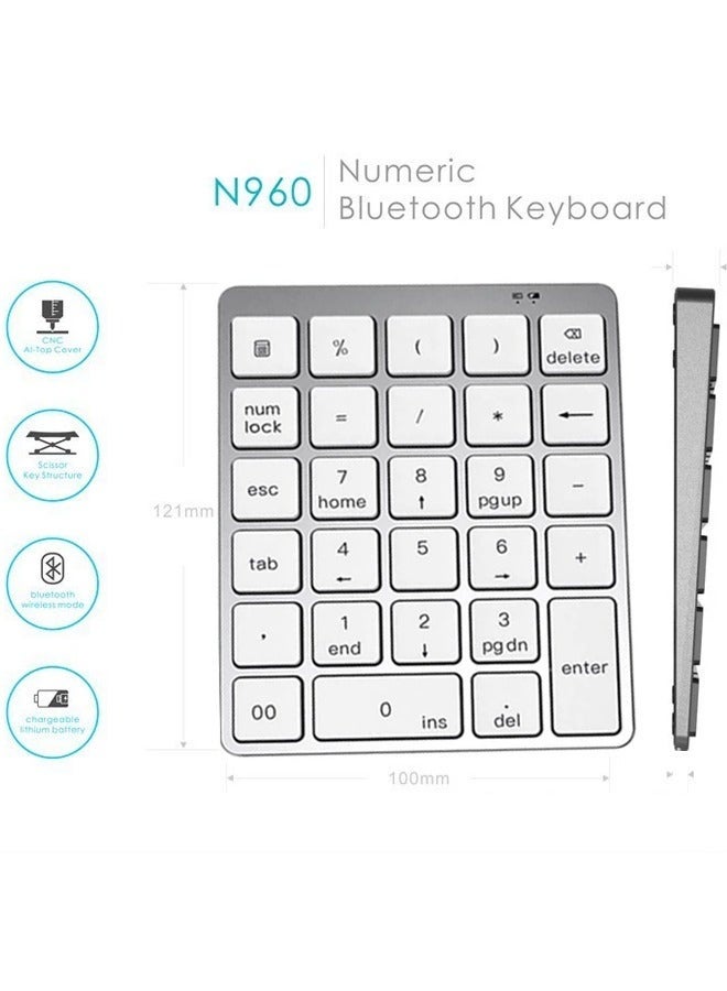 لوحة أرقام لاسلكية، لوحة مفاتيح رقمية مكونة من 28 مفتاحًا مع مستقبل USB صغير 2.4 جيجاهرتز، لوحة أرقام محمولة للمحاسبة المالية، لوحة أرقام لاسلكية تعمل بتقنية البلوتوث لأجهزة الكمبيوتر المحمول والكمبيوتر الشخصي والكمبيوتر المحمول وسطح المكتب وSurface Pro - فضي - Image 2