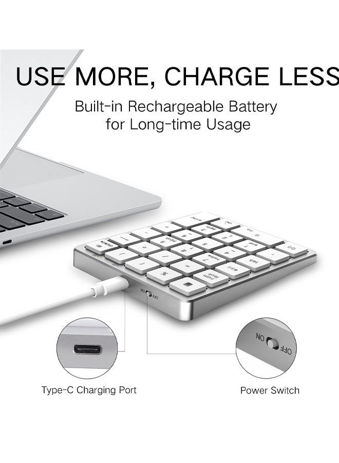لوحة أرقام لاسلكية، لوحة مفاتيح رقمية مكونة من 28 مفتاحًا مع مستقبل USB صغير 2.4 جيجاهرتز، لوحة أرقام محمولة للمحاسبة المالية، لوحة أرقام لاسلكية تعمل بتقنية البلوتوث لأجهزة الكمبيوتر المحمول والكمبيوتر الشخصي والكمبيوتر المحمول وسطح المكتب وSurface Pro - فضي - Image 5