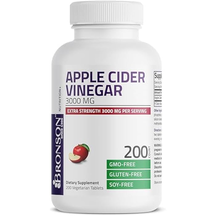 Bronson Apple Cider Vinegar 3000 MG per Serving Extra Strength - Non-GMO, 200 Vegetarian Tablets - Image 5