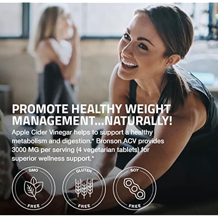 Bronson Apple Cider Vinegar 3000 MG per Serving Extra Strength - Non-GMO, 200 Vegetarian Tablets - Image 3