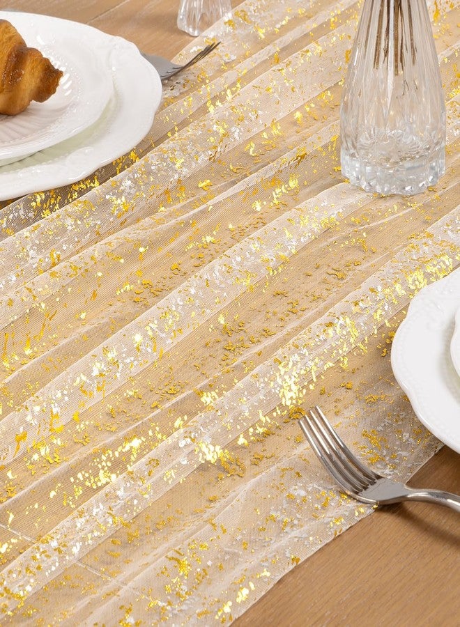 LINXTAR Beige Gold Table Runner Sheer Gauze Cheesecloth Runner 120 Inch Glitter Wedding Anniversary Party Decor for Dining Table Home Celebration - Image 4