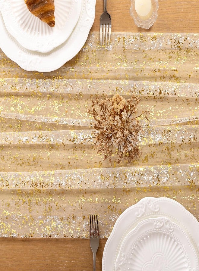 LINXTAR Beige Gold Table Runner Sheer Gauze Cheesecloth Runner 120 Inch Glitter Wedding Anniversary Party Decor for Dining Table Home Celebration - Image 5