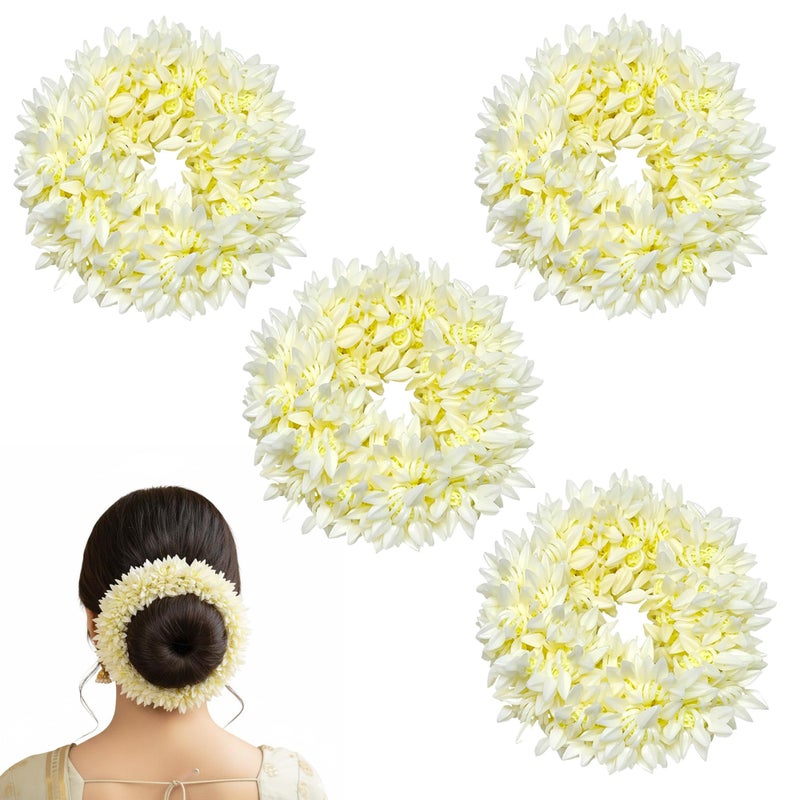 GLUN® Jasmine Flower Gajra for Hair Bun, Pack of 4 White Colour, Juda Hair Accessories for Women, Artificial Mogra Band - Image 5