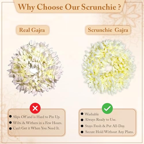 GLUN® Jasmine Flower Gajra for Hair Bun, Pack of 4 White Colour, Juda Hair Accessories for Women, Artificial Mogra Band - Image 4