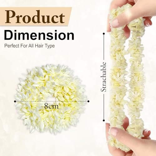 GLUN® Jasmine Flower Gajra for Hair Bun, Pack of 4 White Colour, Juda Hair Accessories for Women, Artificial Mogra Band - Image 3
