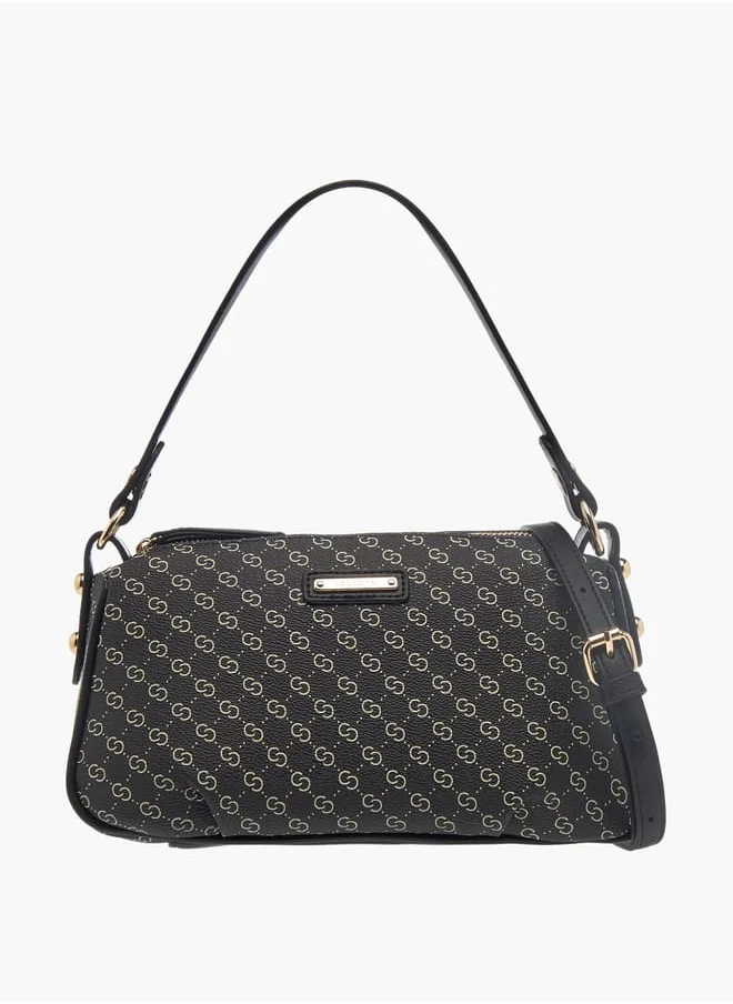 Celeste Womens Monogram Print Shoulder Bag With Detachable Strap And Zip Closure