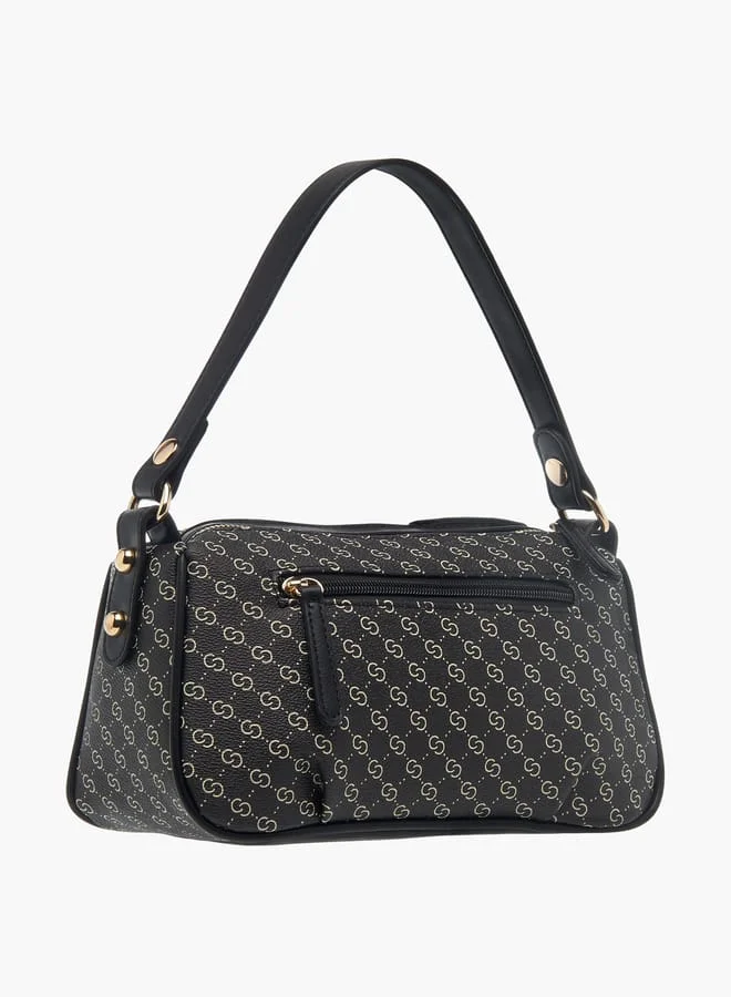 Celeste Womens Monogram Print Shoulder Bag With Detachable Strap And Zip Closure