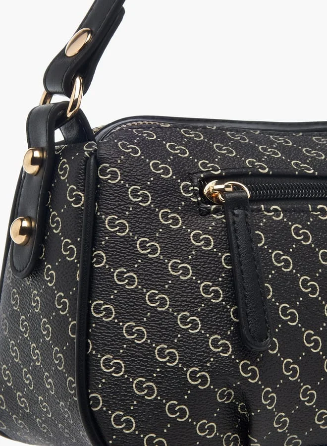 Celeste Womens Monogram Print Shoulder Bag With Detachable Strap And Zip Closure