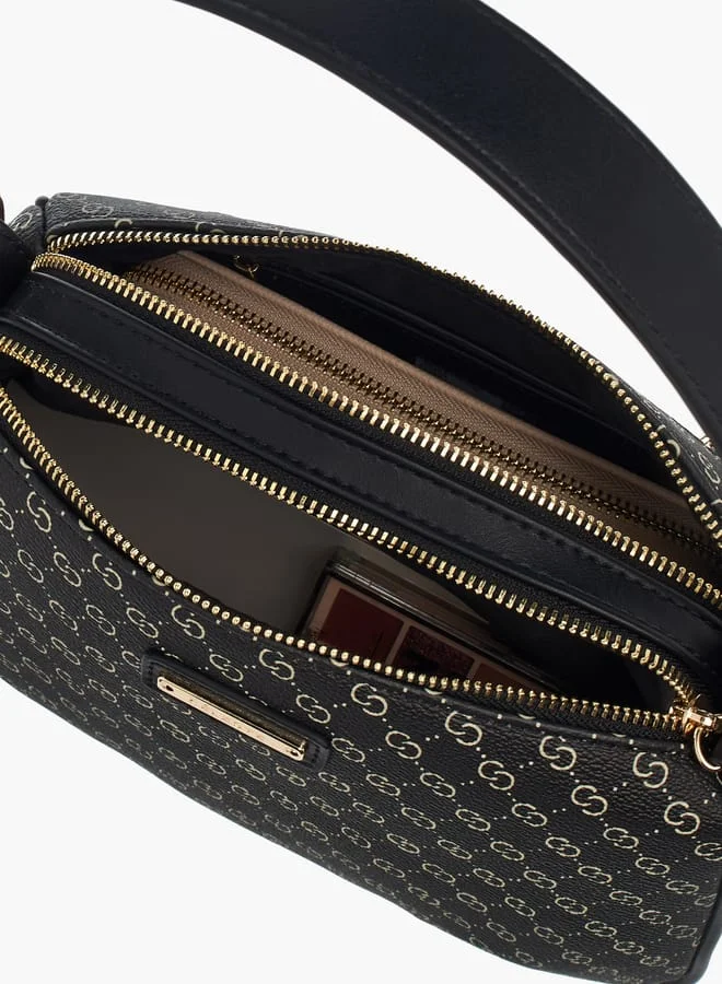 Celeste Womens Monogram Print Shoulder Bag With Detachable Strap And Zip Closure