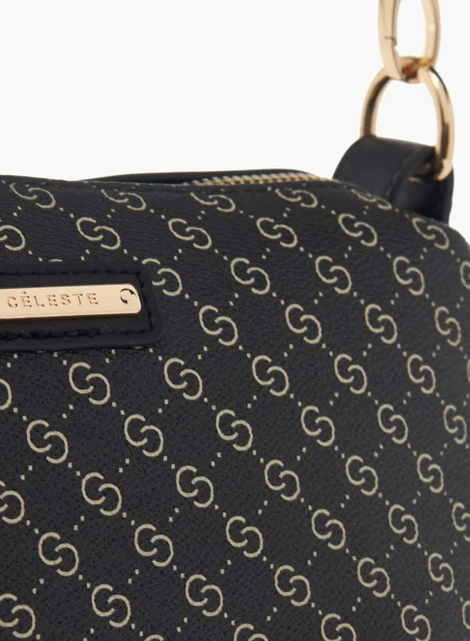 Celeste Womens Monogram Print Shoulder Bag With Detachable Strap And Zip Closure