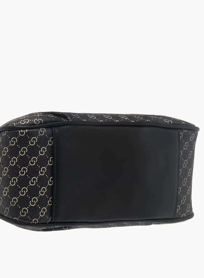 Celeste Womens Monogram Print Shoulder Bag With Detachable Strap And Zip Closure