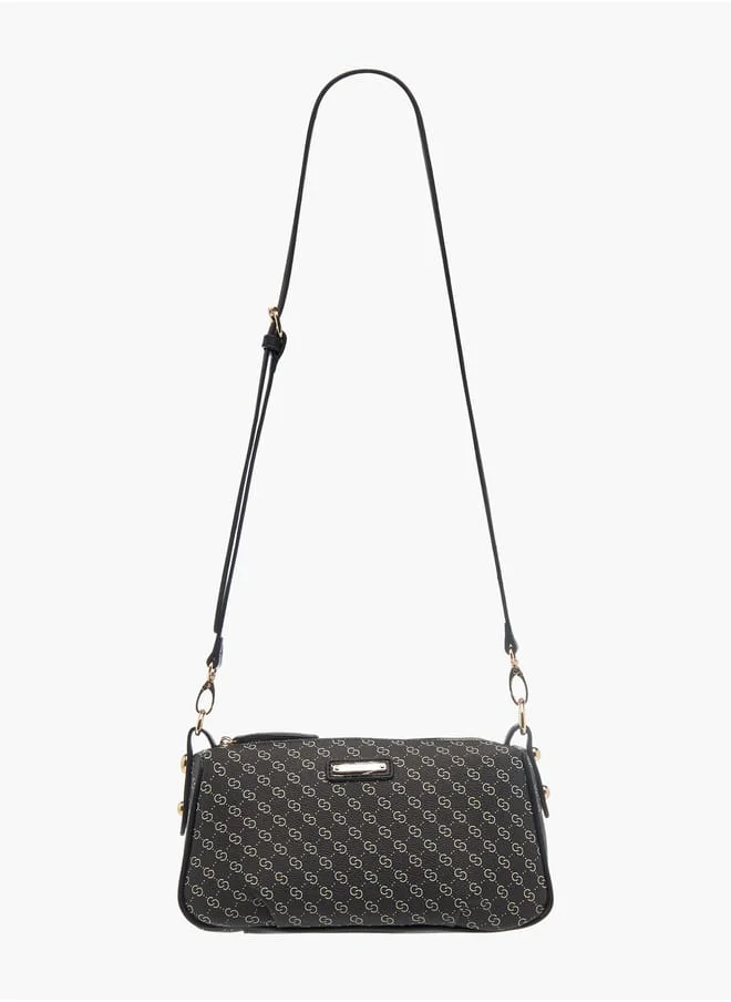 Celeste Womens Monogram Print Shoulder Bag With Detachable Strap And Zip Closure