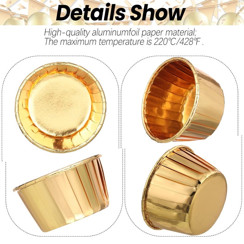 Deera Deera Gold Medium Aluminum Muffin Liners Petite Cupcake Baking Cups for Shimmering Delights Pack of 50 Each  - Image 2