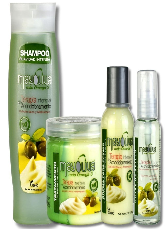 Mayoliva 4in1 Hair Repair Combo Set - Shampoo 11 oz, Leave-In 4.2 oz, Treatment 8.5 oz, Shine Drops 2 oz - Olive Oil & Mayonnaise Protein System - Deep Moisture, Anti-Frizz, Shine & Repair - Image 1
