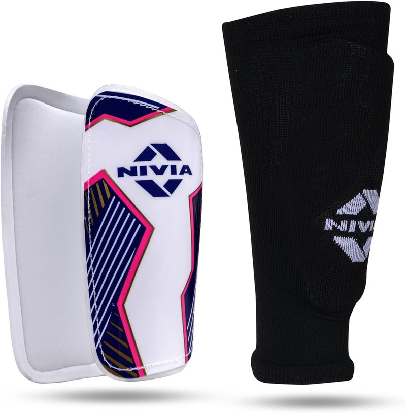 Nivia Classic Shin Guards with Sleeves for Youth and Adults, for Football Games Matches, Training, Basketball, Baseball, Cycling, Light Weight & Breathable Shin Guard with Lycra Sleeves (Medium) - Image 1