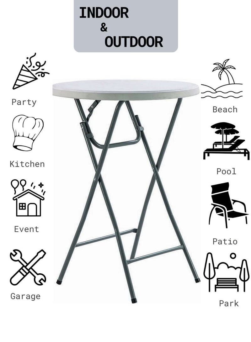 توشيونيكس طاولة بار دائرية قابلة للطي 80 سم × 110 سم طاولة كوكتيل طويلة محمولة للاستخدام الداخلي والخارجي طاولة تجارية عالية الارتفاع، سطح بلاستيكي أبيض عالي الكثافة مع إطار فولاذي مطلي بالمسحوق، طاولة قائمة محمولة لحفلات الزفاف والمناسبات وتناول الطعام في الولائم والمنزل والمطبخ وشرفة التراس والفناء والحديقة ومخزن المكتب والتخييم والنزهات الصحراوية على الشاطئ ومقهى القهوة - Image 2
