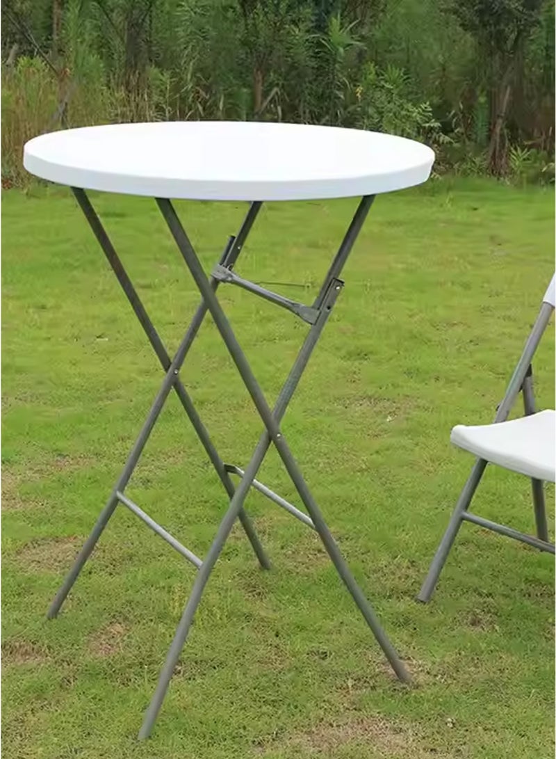 توشيونيكس طاولة بار دائرية قابلة للطي 80 سم × 110 سم طاولة كوكتيل طويلة محمولة للاستخدام الداخلي والخارجي طاولة تجارية عالية الارتفاع، سطح بلاستيكي أبيض عالي الكثافة مع إطار فولاذي مطلي بالمسحوق، طاولة قائمة محمولة لحفلات الزفاف والمناسبات وتناول الطعام في الولائم والمنزل والمطبخ وشرفة التراس والفناء والحديقة ومخزن المكتب والتخييم والنزهات الصحراوية على الشاطئ ومقهى القهوة - Image 5