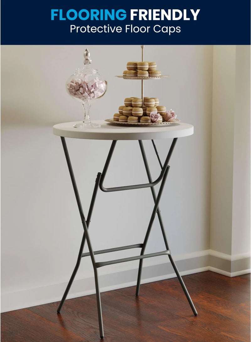 توشيونيكس طاولة بار دائرية قابلة للطي 80 سم × 110 سم طاولة كوكتيل طويلة محمولة للاستخدام الداخلي والخارجي طاولة تجارية عالية الارتفاع، سطح بلاستيكي أبيض عالي الكثافة مع إطار فولاذي مطلي بالمسحوق، طاولة قائمة محمولة لحفلات الزفاف والمناسبات وتناول الطعام في الولائم والمنزل والمطبخ وشرفة التراس والفناء والحديقة ومخزن المكتب والتخييم والنزهات الصحراوية على الشاطئ ومقهى القهوة - Image 4