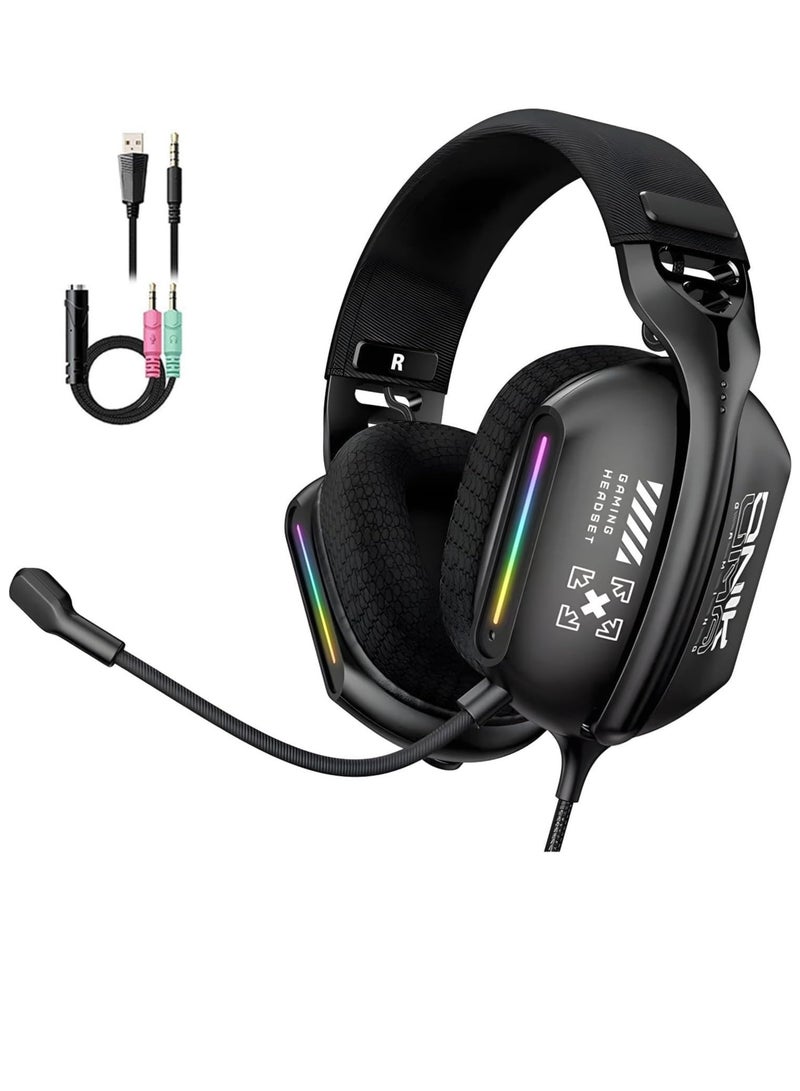 أونيكوما سماعة الألعاب X12  - سماعة رأس للألعاب بصوت ستيريو RGB مع ميكروفون - مقبس 3.5 ملم + USB للضوء لوحدات تحكم الهاتف المحمول PC PS4-5 وXbox One | أسود - Image 1