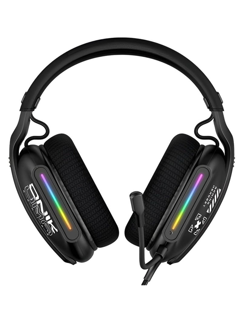 أونيكوما سماعة الألعاب X12  - سماعة رأس للألعاب بصوت ستيريو RGB مع ميكروفون - مقبس 3.5 ملم + USB للضوء لوحدات تحكم الهاتف المحمول PC PS4-5 وXbox One | أسود - Image 2