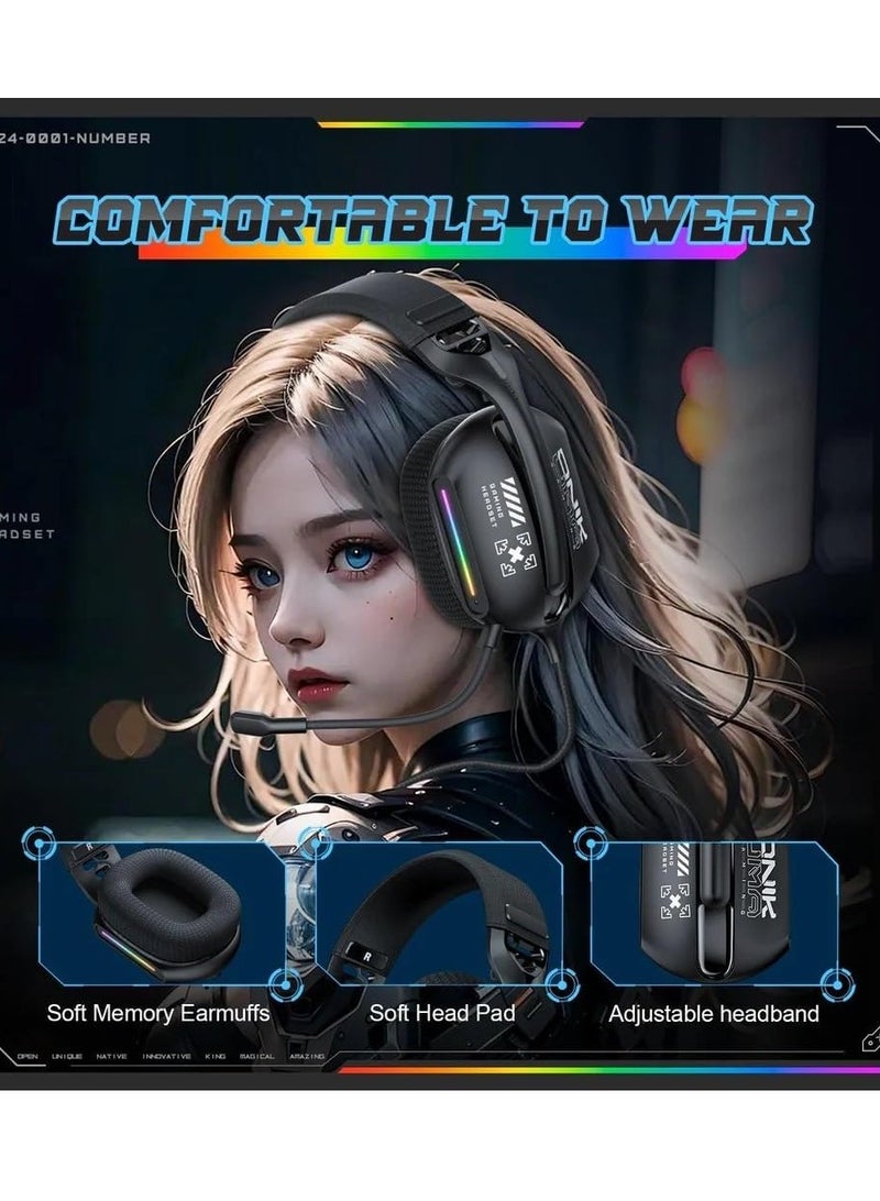 أونيكوما سماعة الألعاب X12  - سماعة رأس للألعاب بصوت ستيريو RGB مع ميكروفون - مقبس 3.5 ملم + USB للضوء لوحدات تحكم الهاتف المحمول PC PS4-5 وXbox One | أسود - Image 5