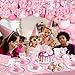 Vistico Pink Bow Coquette Birthday Decorations for 24 Guests Party Supplies with Plates Napkins Cups Balloon Garland Arch Happy Birthday Banner Tablecloth Backdrop Cake Cupcake Toppers - Image 4