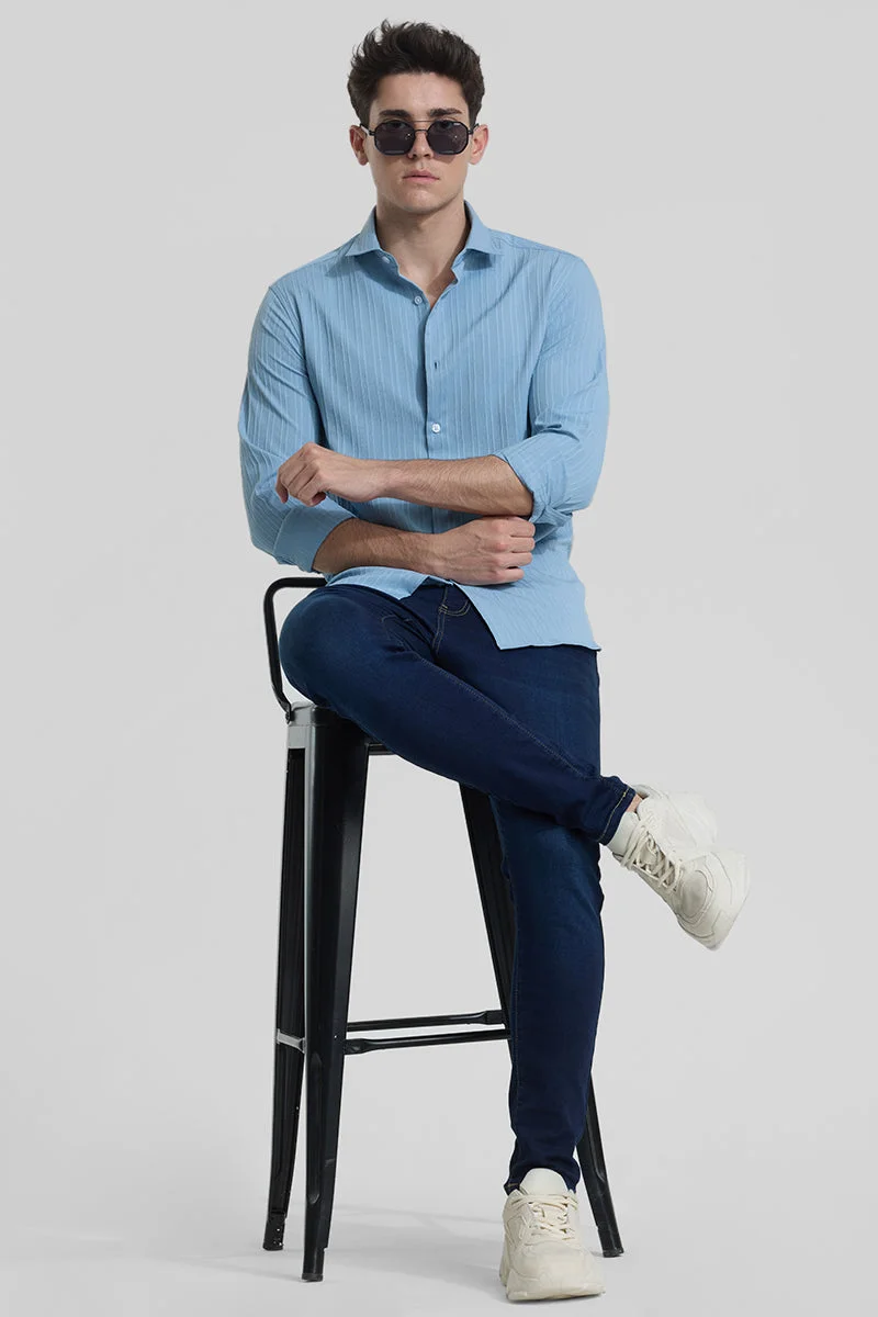 SNITCH Blue Stripes Slim Fit Shirt