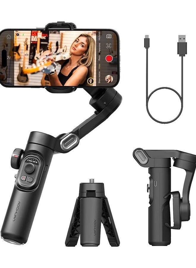 AOCHUAN Phone Gimbal Stabilizer 3-Axis Smartphone Foldable Handheld Gimbal for iPhone with Focus Wheel Vlog Stabilizer for iPhone16 15 14 13 12 Pro Max Android-Smart XE  - Image 1