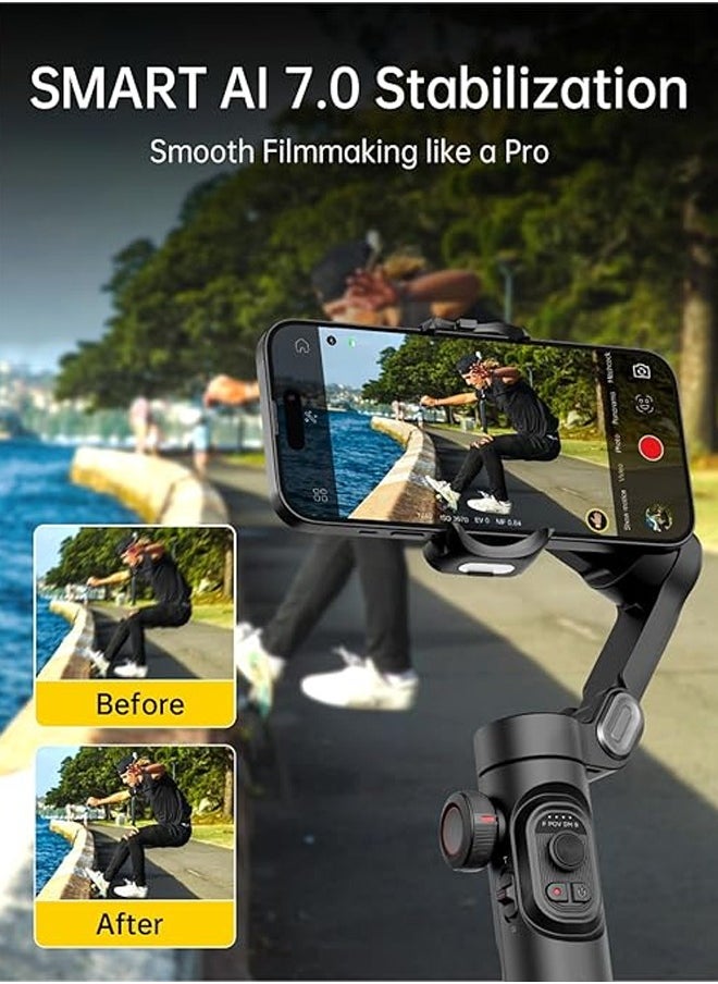 AOCHUAN Phone Gimbal Stabilizer 3-Axis Smartphone Foldable Handheld Gimbal for iPhone with Focus Wheel Vlog Stabilizer for iPhone16 15 14 13 12 Pro Max Android-Smart XE  - Image 2