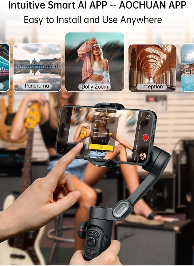 AOCHUAN Phone Gimbal Stabilizer 3-Axis Smartphone Foldable Handheld Gimbal for iPhone with Focus Wheel Vlog Stabilizer for iPhone16 15 14 13 12 Pro Max Android-Smart XE  - Image 4