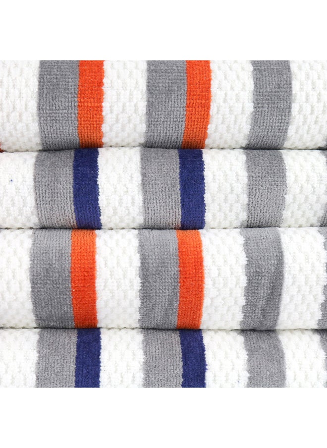 White Rose - 4 Piece Bathroom Towel Set SHUFFLE 420 GSM 100% Cotton Velour 4 Bath Towel 70x140 cm Navy Blue & Orange Color Modern Stripe Design Luxury Touch Extra Absorbent - Image 1