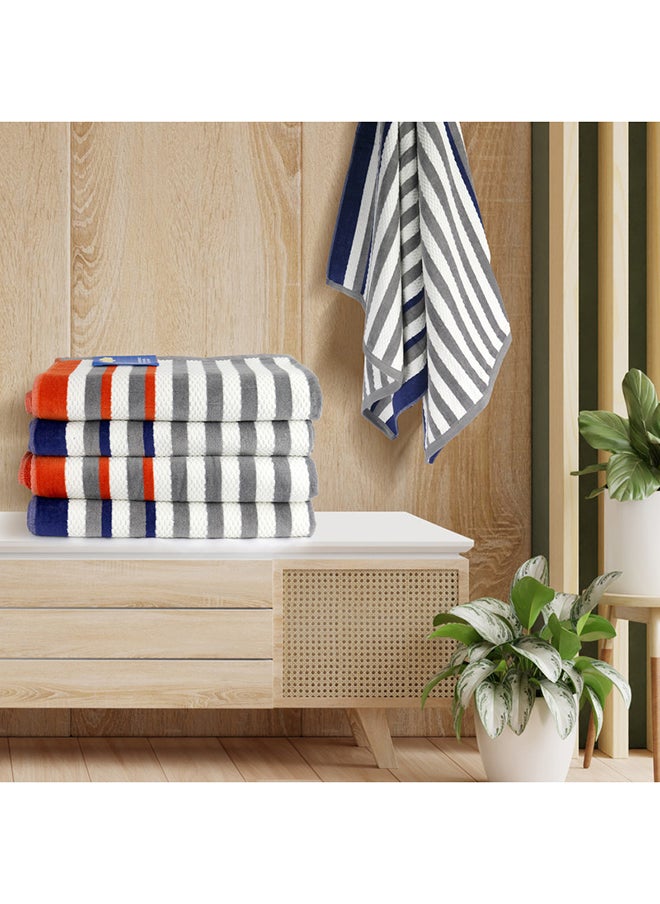 White Rose - 4 Piece Bathroom Towel Set SHUFFLE 420 GSM 100% Cotton Velour 4 Bath Towel 70x140 cm Navy Blue & Orange Color Modern Stripe Design Luxury Touch Extra Absorbent - Image 1