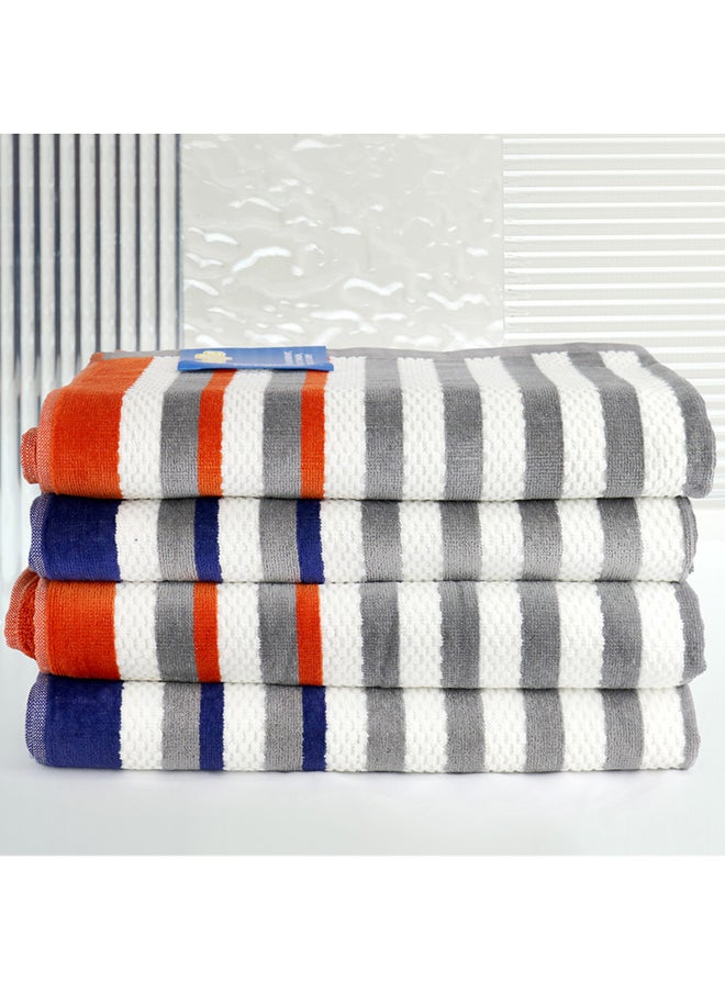 White Rose - 4 Piece Bathroom Towel Set SHUFFLE 420 GSM 100% Cotton Velour 4 Bath Towel 70x140 cm Navy Blue & Orange Color Modern Stripe Design Luxury Touch Extra Absorbent - Image 1
