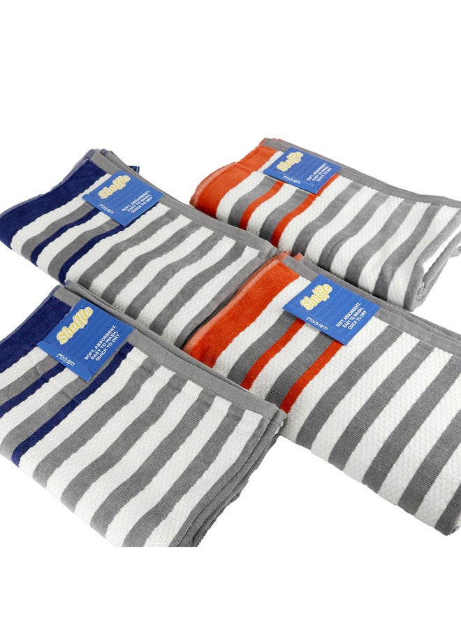 White Rose - 4 Piece Bathroom Towel Set SHUFFLE 420 GSM 100% Cotton Velour 4 Bath Towel 70x140 cm Navy Blue & Orange Color Modern Stripe Design Luxury Touch Extra Absorbent - Image 1