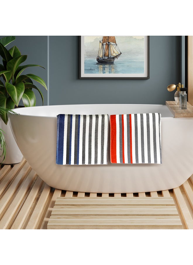 White Rose - 4 Piece Bathroom Towel Set SHUFFLE 420 GSM 100% Cotton Velour 4 Bath Towel 70x140 cm Navy Blue & Orange Color Modern Stripe Design Luxury Touch Extra Absorbent - Image 1