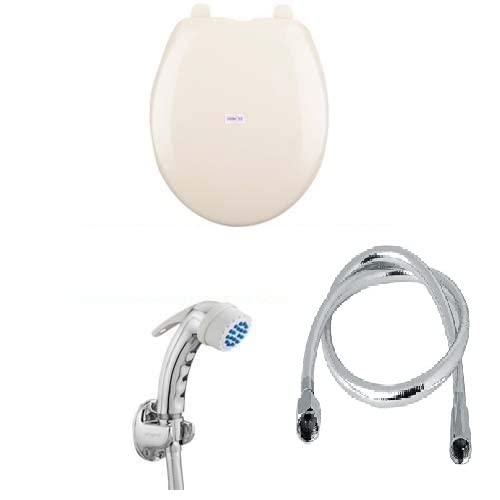 Shruti SHRUTI European Easy Move Wall Hung Toilet commode Seat Cover Toilet Seat cover Ivory Free SHRUTI Health Faucet ABS with Rubbit Cleaning System With 1 Meter long Full Cp Pvc Flexible Tube and ABS Wall Hook Chrome 2278Ivory11751165 - Image 1