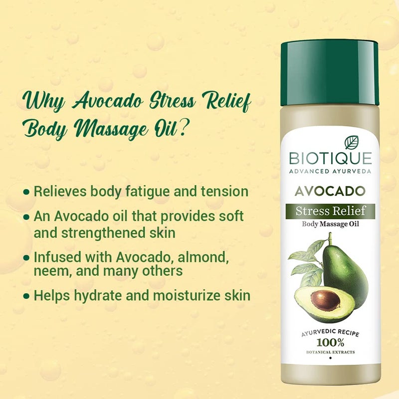 Biotique Cado Stress Relief Avocado Stress Relief Body Massage Oil | Heals and Hydrates dry skin | 100% Botanical Extracts | Suitable for All Skin Types | 200ml - Image 4