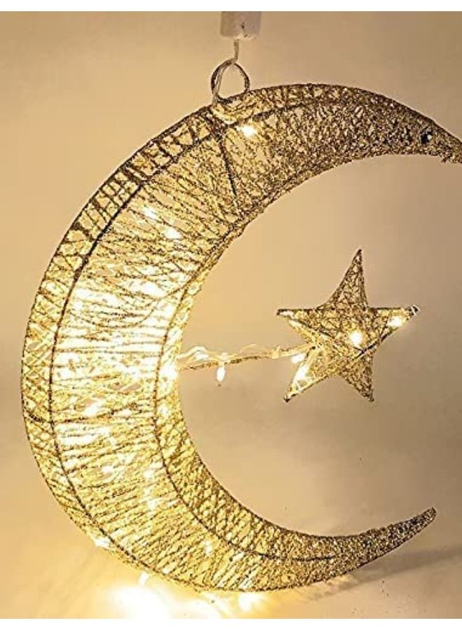 فانوس رمضان مع ضوء ليد وثلاث بطاريات آا الدافئة الأصفر 30 سنتيمتر - Image 1