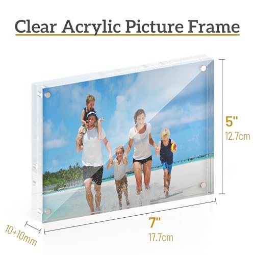 ATZYmolin 5x7 Acrylic Picture Frame 3 Pack, 20mm Thick Magnetic Double Sided Display 20% Thicker- Frameless Clear Transparent Photo Frame for Desktop/Tabletop, Self Standing with Microfiber Cloth - Image 3