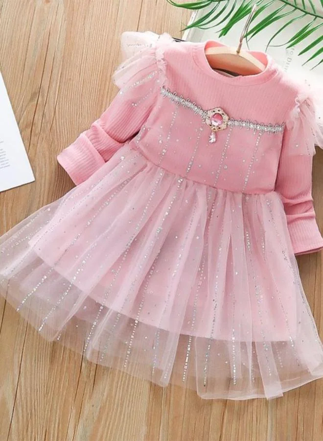 يونيكي Pink Fit & Flare Crew Neck Embellished Dress