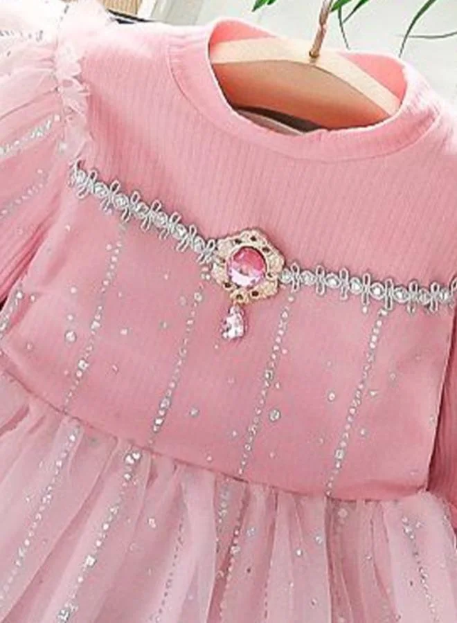 يونيكي Pink Fit & Flare Crew Neck Embellished Dress
