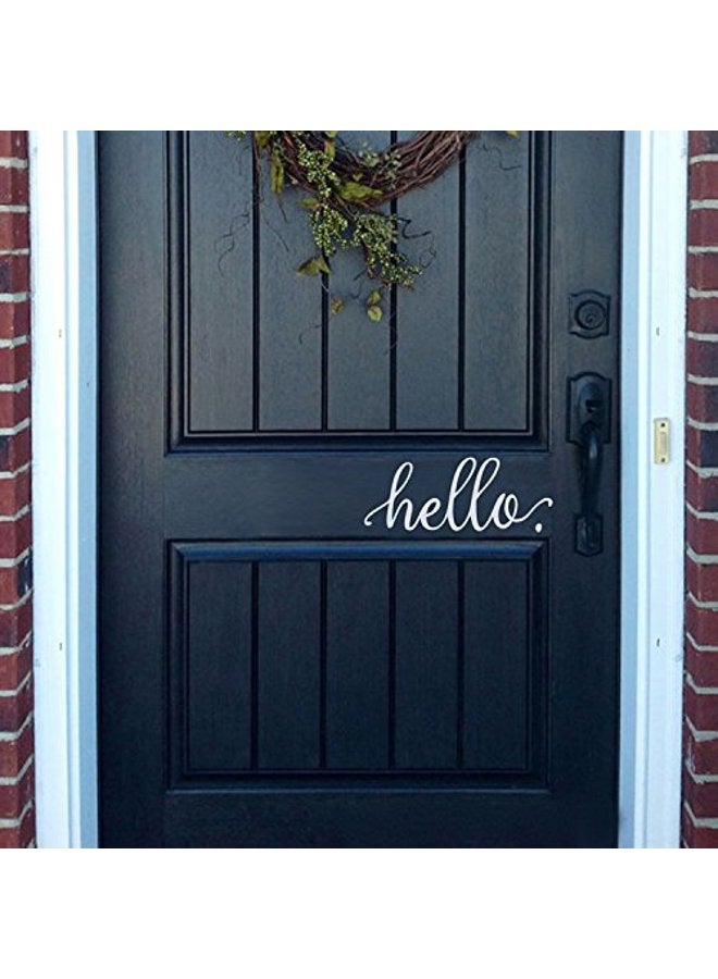 BATTOO Hello Wall Decal Farmhouse Wall Decor Hello. Door Decal Vinyl Lettering for Front Door Country Cottage Decor(9"X 4",White) - Image 1
