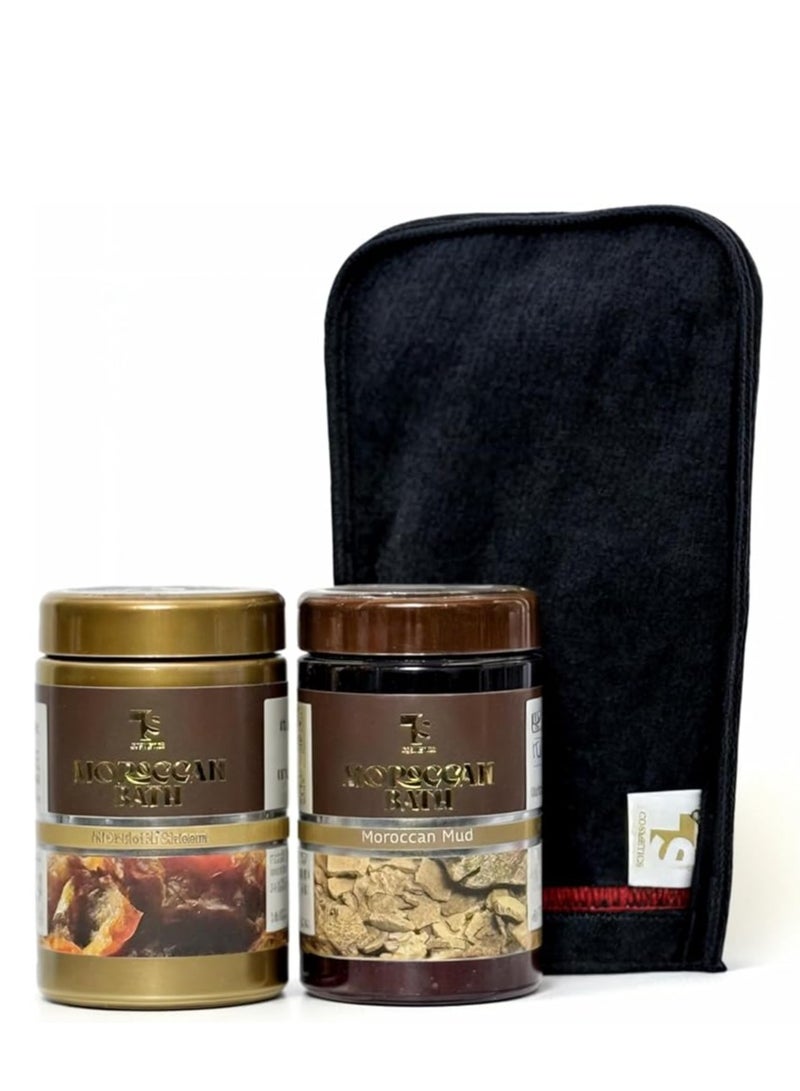 تي أند أس كوزمتيكس طقم الاستحمام المغربي - صابون مغربي، طمى مغربي، ولوف استحمام لتعزيز بشرتك وتجربة استرخاء فريدة