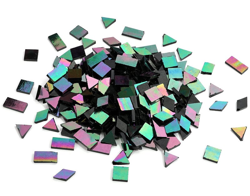 Lanyani Glass Mosaic Tiles for Art Crafts4 Shapes Mixed Tiffany Stained Glass Pieces200 PiecesSquareRectangleDiamondTriangleIridescent Black